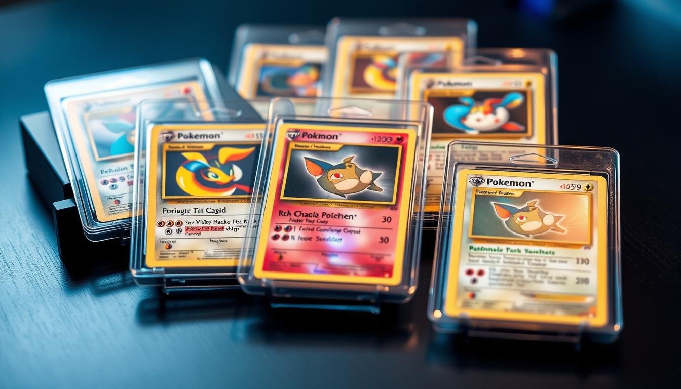 Sammlung wertvoller Pokémon Karten in Schutzhüllen