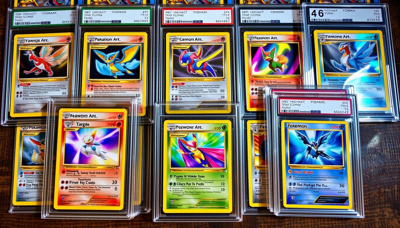 Sammlung wertvoller Pokémon VMAX Karten in Schutzhüllen