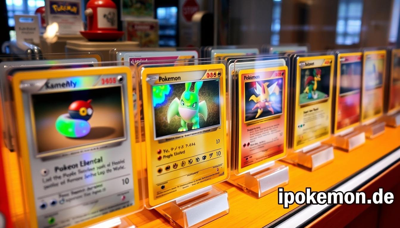 Seltene Pokémon Karten Editionen in Vitrine