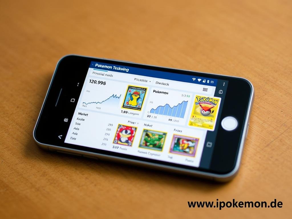 Smartphone mit Pokémon Karten Preis-App und Preisdiagrammen