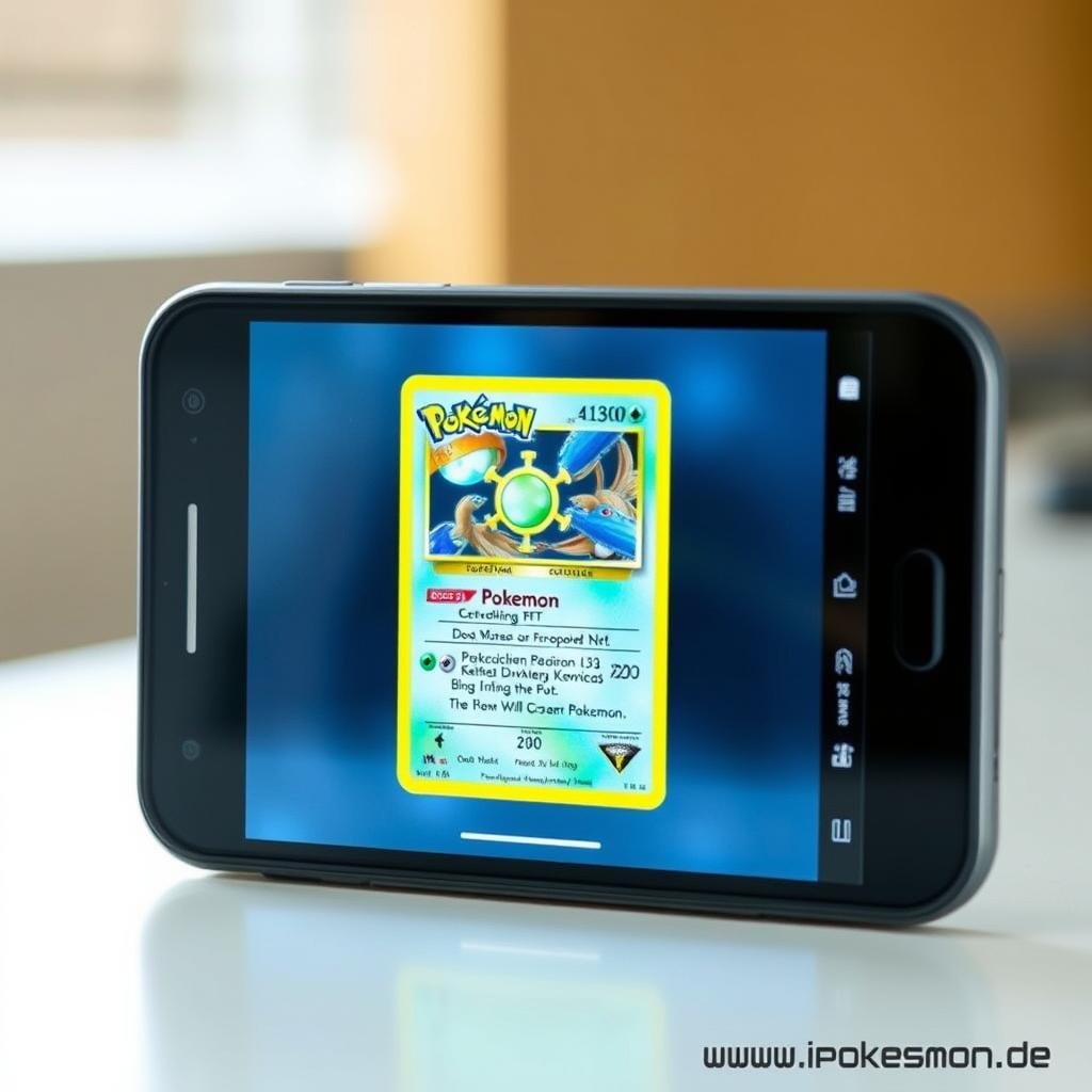 Smartphone zeigt NFT-Version einer Pokémon Karte mit Blockchain-Verifizierung