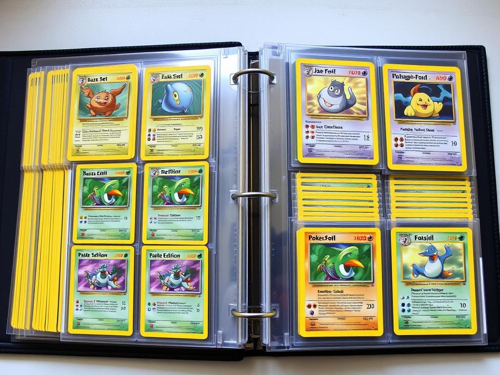 Sortierte Pokémon Karten nach Editionen in einem Sammelalbum