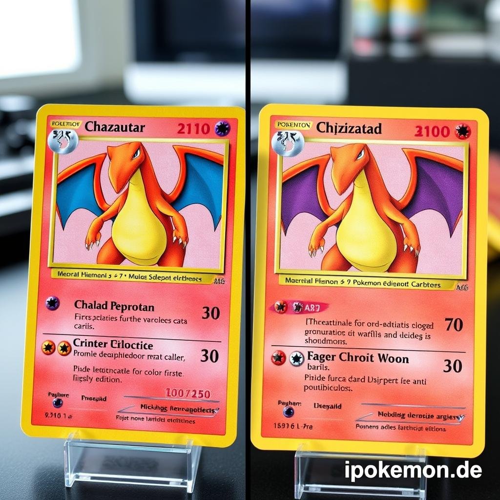 Spätere Ausgabe derselben Glurak Pokémon Karte zum Vergleich