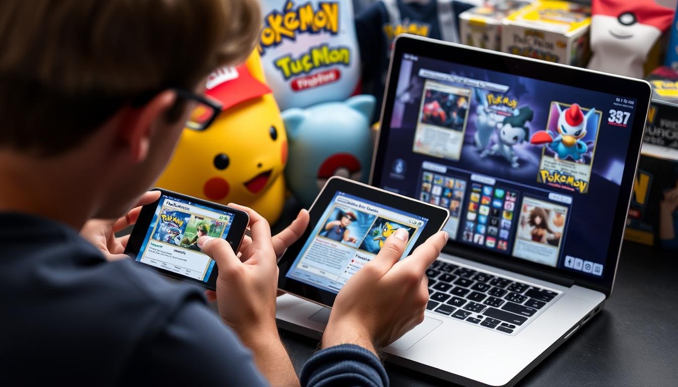 Spieler genießt Pokémon TCG auf verschiedenen digitalen Geräten