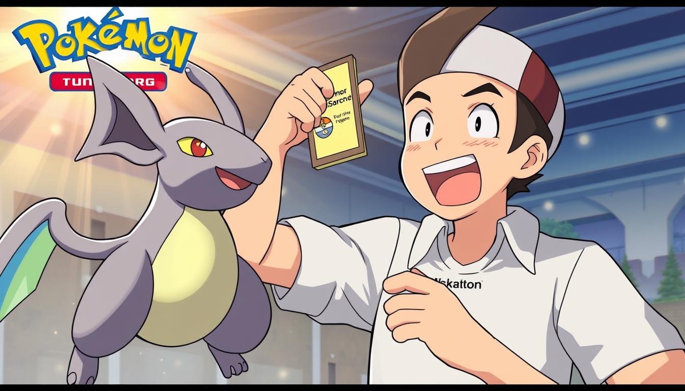 Spieler nimmt letzte Preiskarte im Pokémon Trading Card Game (TCG)