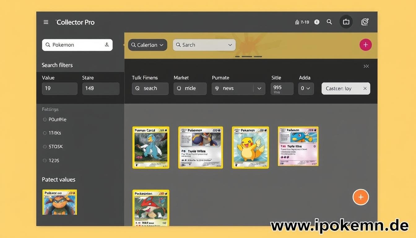 TCG Collector Pro App Interface mit Pokémon Karten Sammlung
