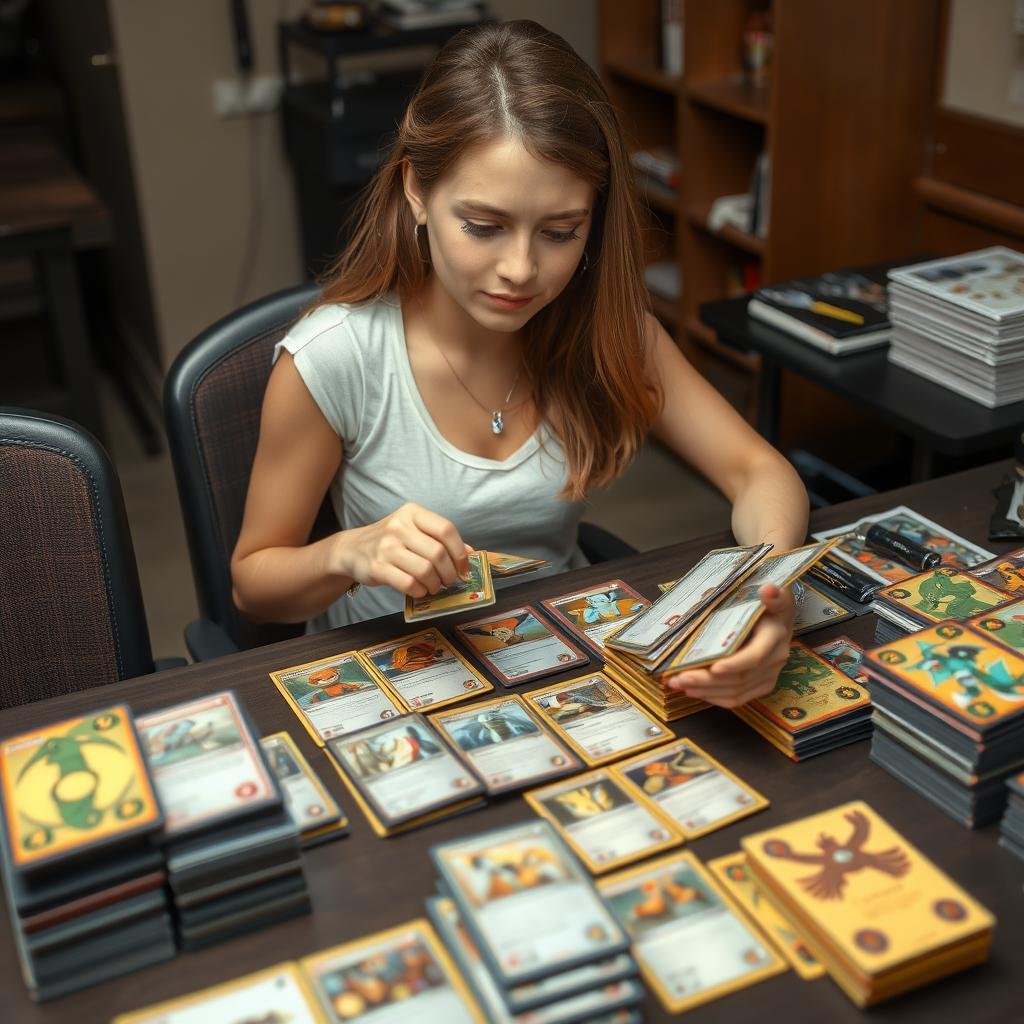 Turniersspielerin organisiert ihre Karten nach Spielbarkeit