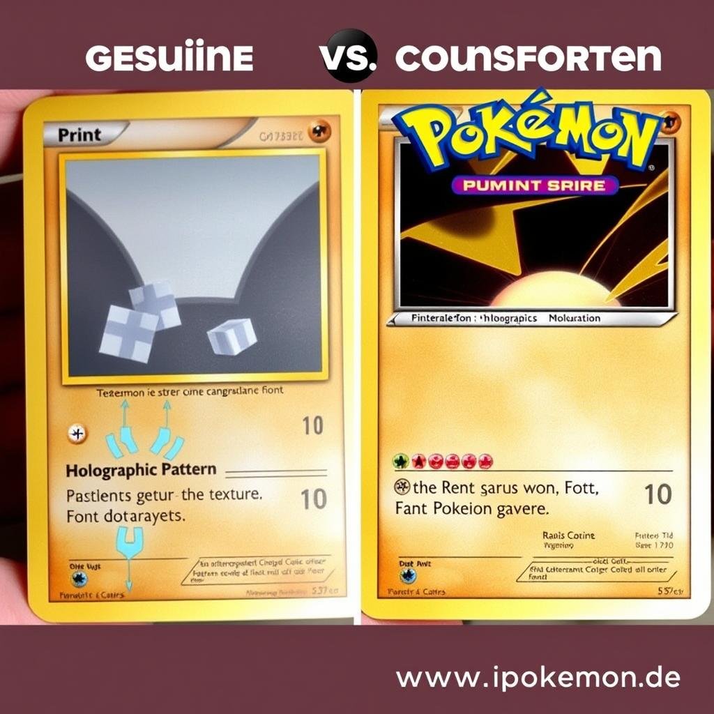 Vergleich zwischen echter und gefälschter Pokémon Karte mit Detailansicht