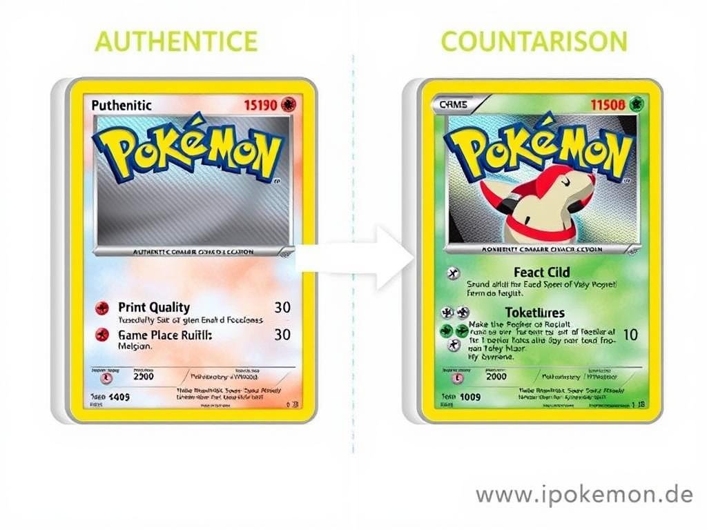 Vergleich zwischen echter und gefälschter Pokémon Karte mit Hinweisen auf Unterschiede