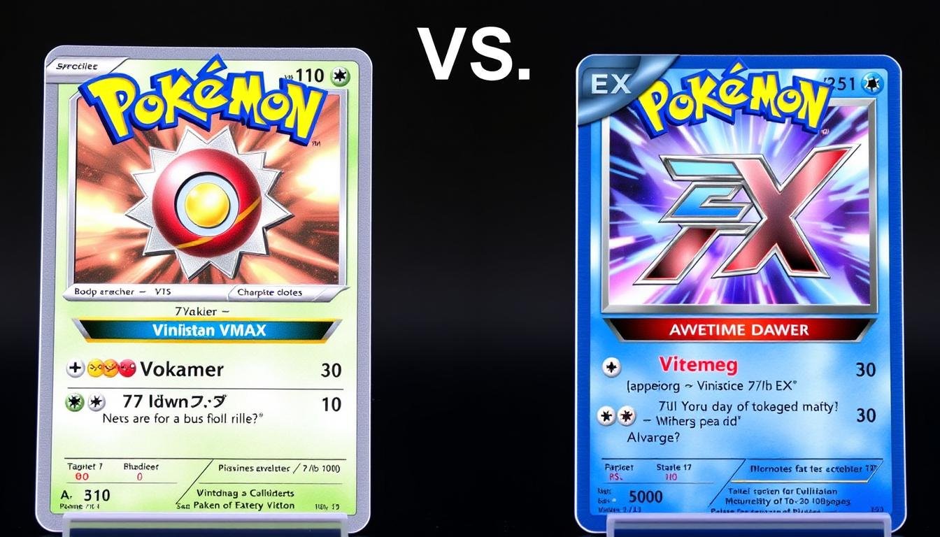 Vergleich zwischen einer Pokémon VMAX Karte und einer EX Karte
