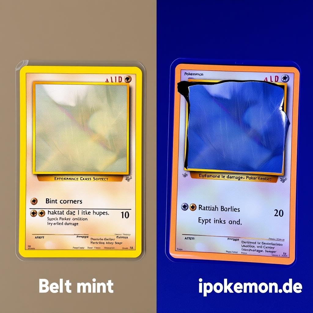 Vergleich zwischen gut erhaltener und beschädigter Pokémon Karte