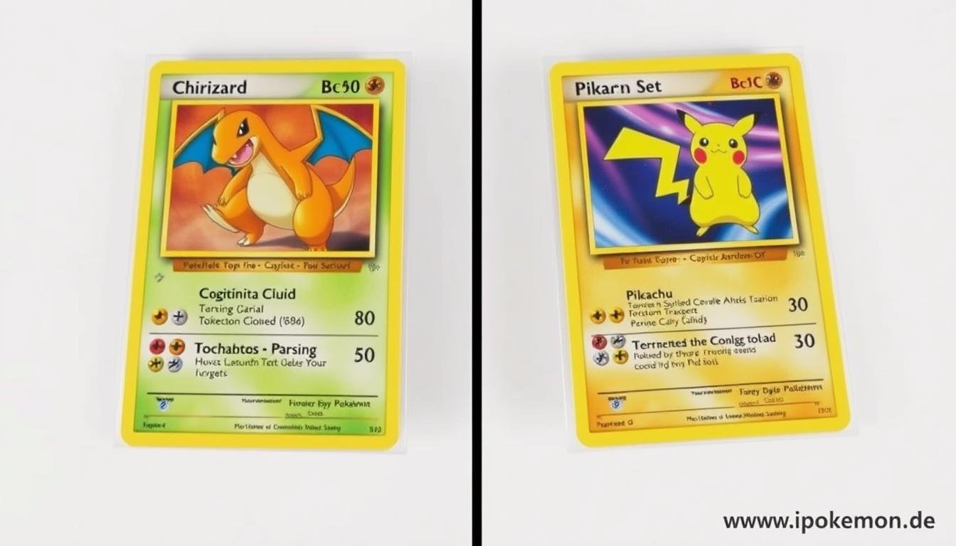 Vergleich zwischen originalen Pokémon Karten und ihren Reprint-Versionen