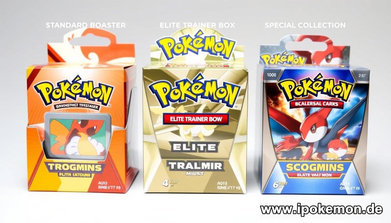 Verschiedene Arten von Pokémon Karten Displays nebeneinander