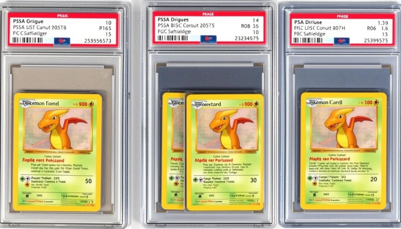 Verschiedene Grading-Stufen von Pokémon Karten im Vergleich