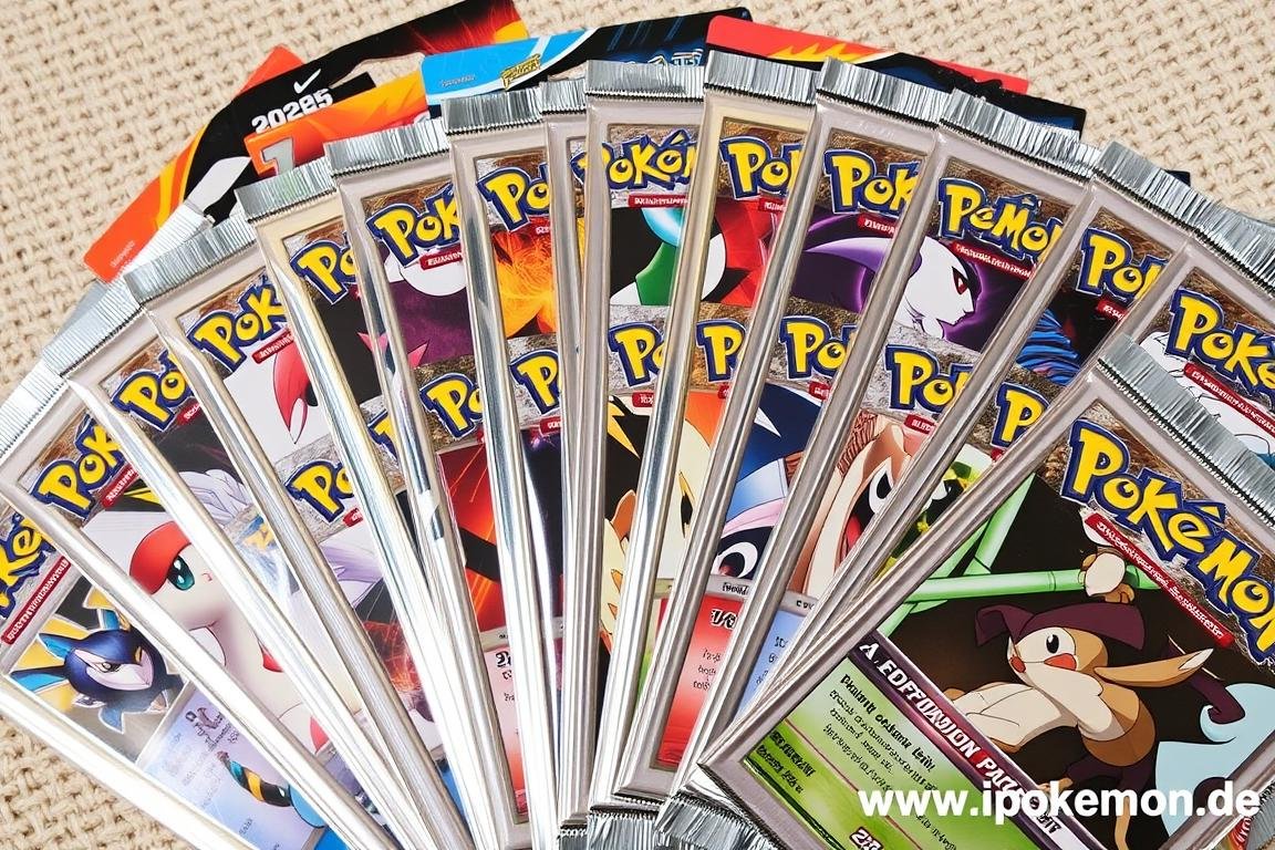 Verschiedene Pokémon Karten Booster Packs der 2025 Editionen