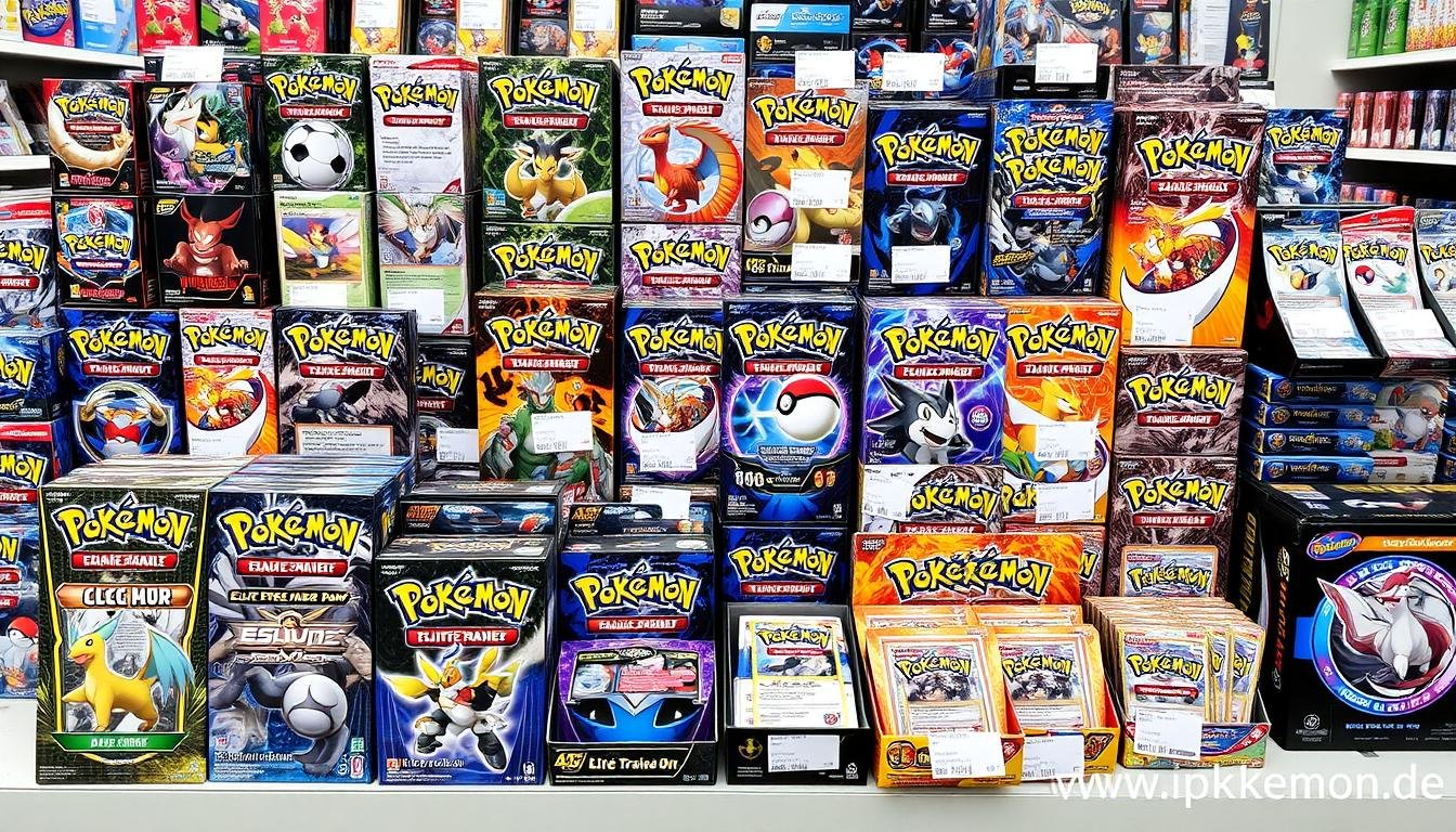 Verschiedene Pokémon Karten Displays und Booster Packs für Großhändler