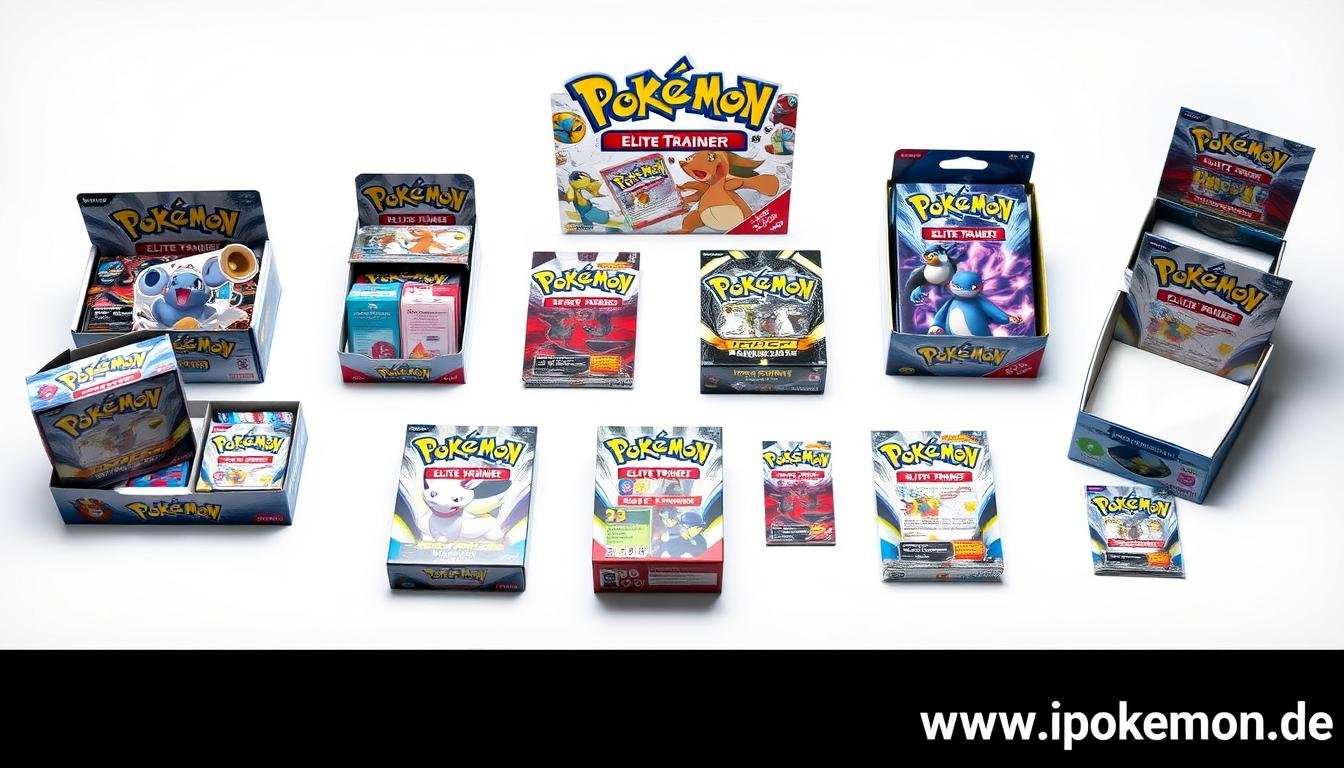Verschiedene Pokémon Karten Displays und Booster Packs für Händler