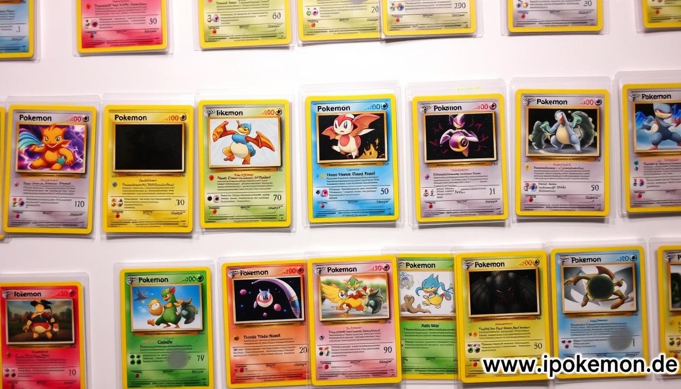 Verschiedene Pokémon Karten Fehldrucke nebeneinander angeordnet