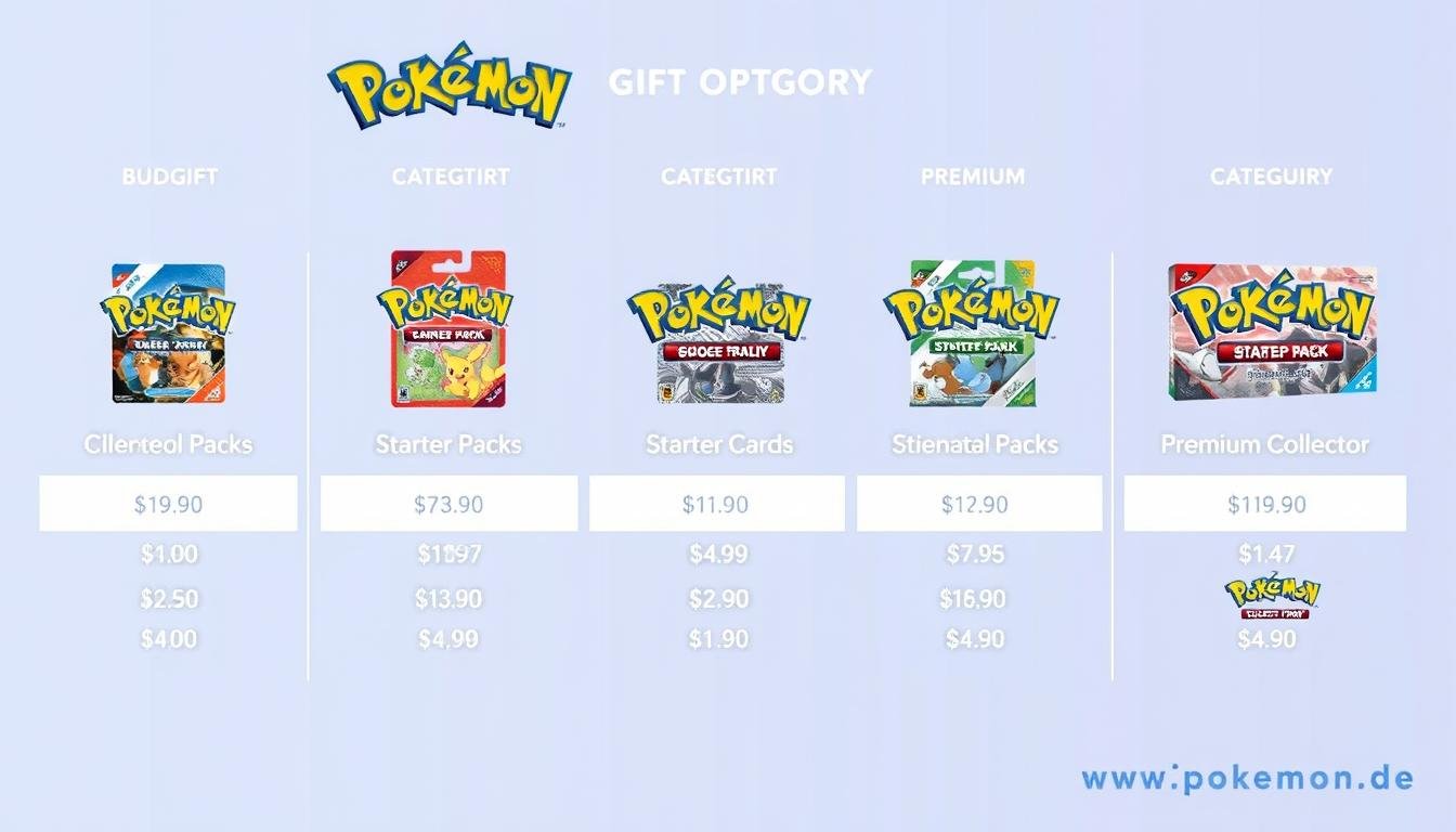 Verschiedene Pokémon Karten Geschenke in unterschiedlichen Preiskategorien