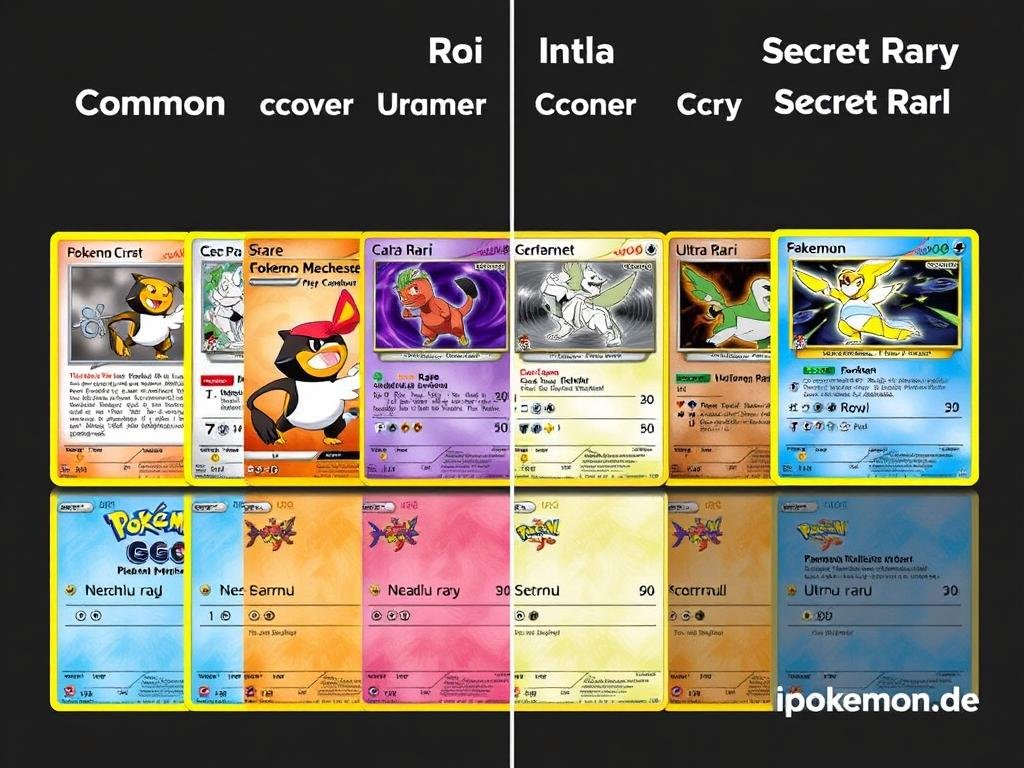 Verschiedene Pokémon Karten Raritätsstufen im Vergleich