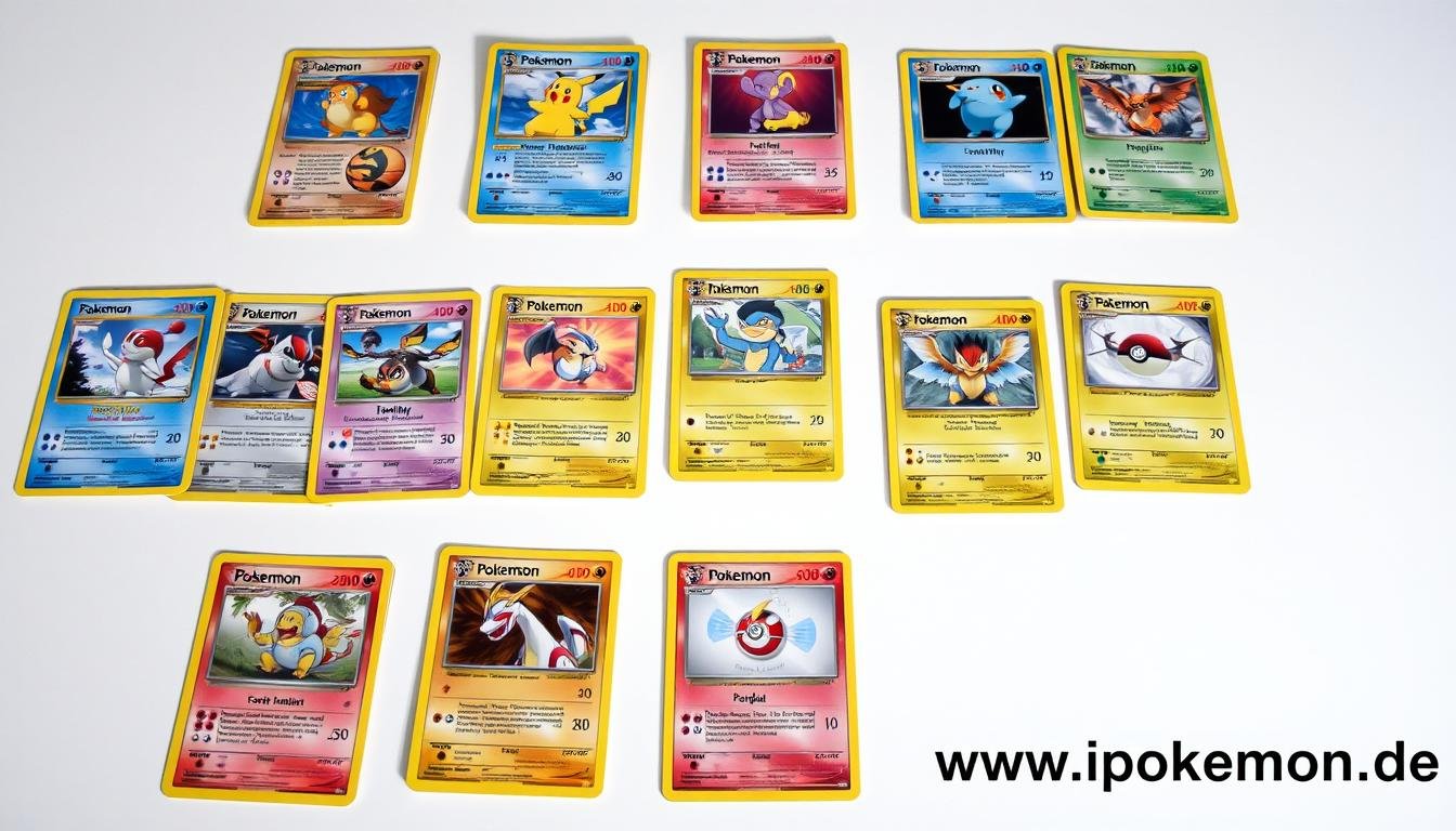 Verschiedene Pokémon Karten aus unterschiedlichen Editionen nebeneinander angeordnet