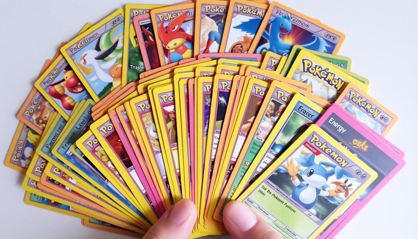 Verschiedene Pokémon TCG Karten fächerförmig ausgelegt