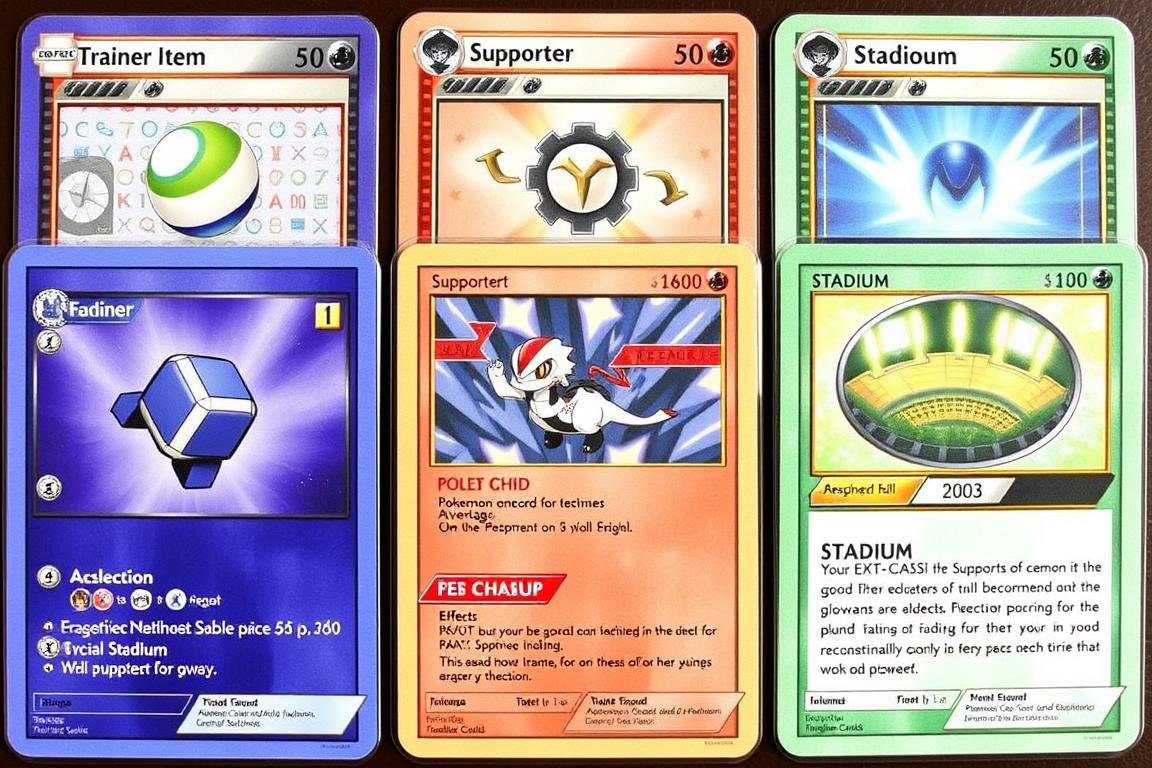 Verschiedene Trainer-Karten aus dem Pokémon Trading Card Game (TCG)