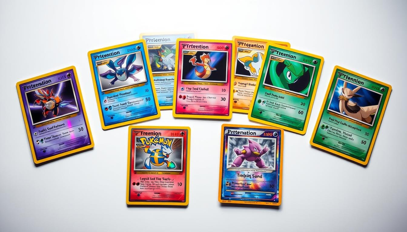 Verschiedene seltene Pokémon Karten aus verschiedenen Editionen nebeneinander angeordnet