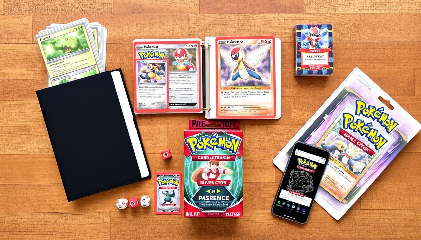 Vorbereitung für ein Pokémon Karten Box Opening Event mit Zubehör