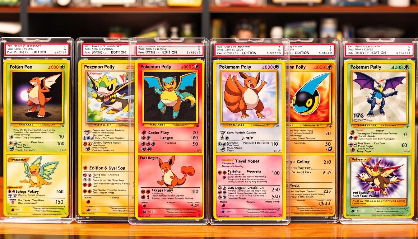 Wertvolle Pokémon Karten verschiedener Editionen nebeneinander