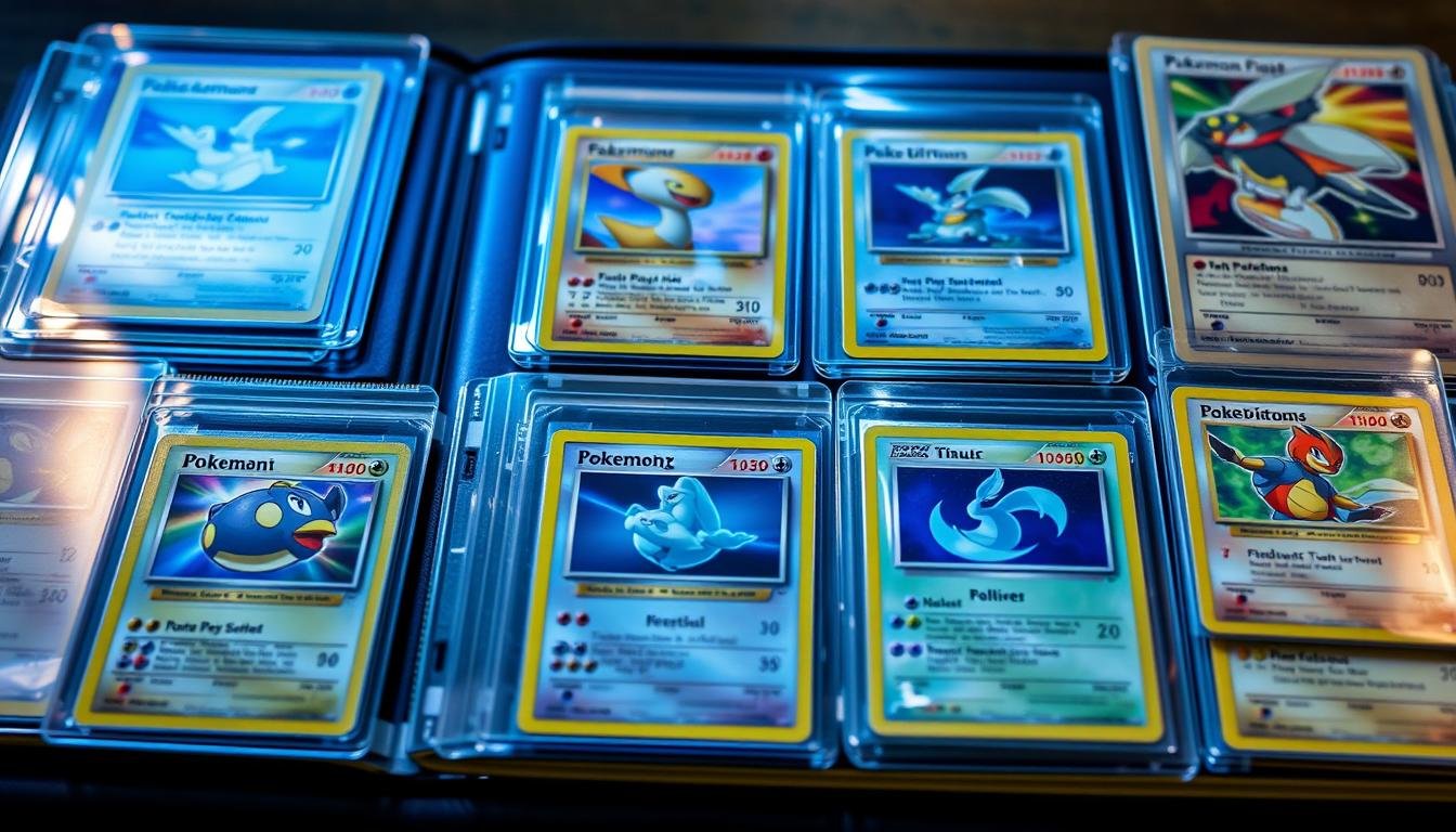 Wertvolle Sammlung seltener Pokémon Karten in Schutzhüllen Wertvolle Sammlung seltener Pokémon Karten in Schutzhüllen