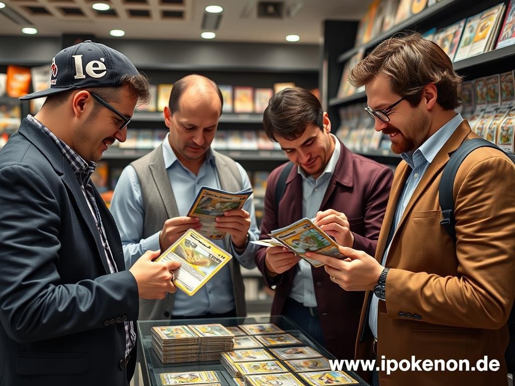 Deutsche Sammler betrachten japanische Pokémon Karten