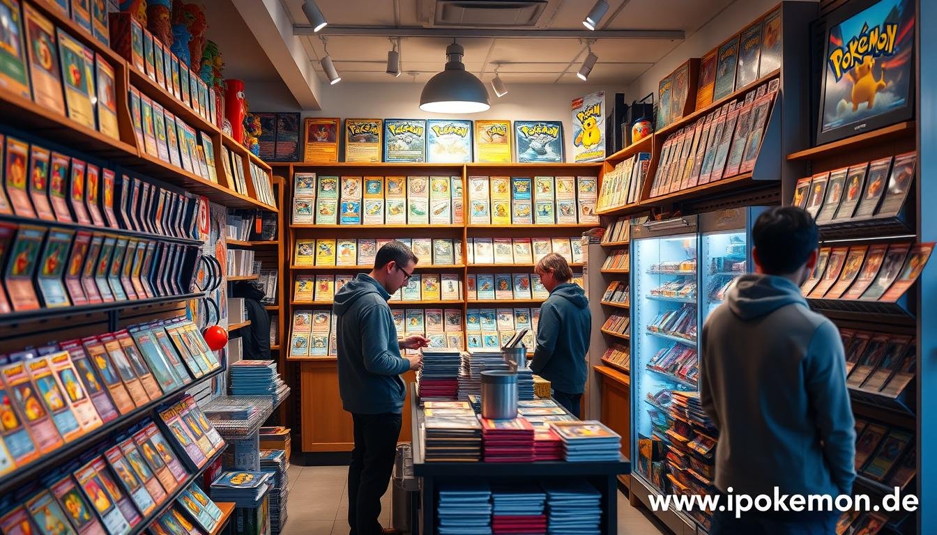 Erfolgreicher Pokémon Karten Händler in seinem Geschäft