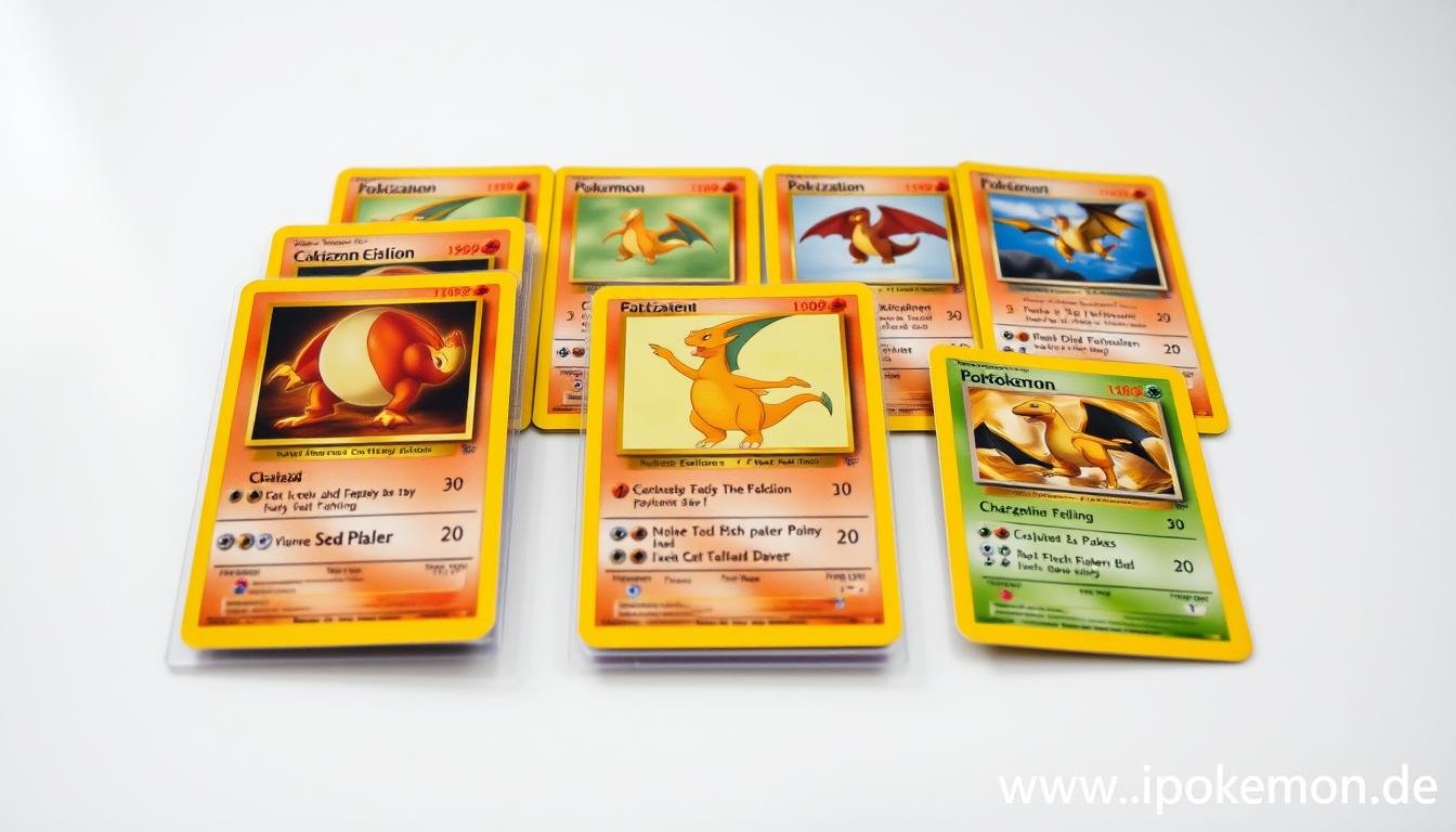 Erste Edition Pokémon Karten aus dem Jahr 1999 mit dem ikonischen Glurak