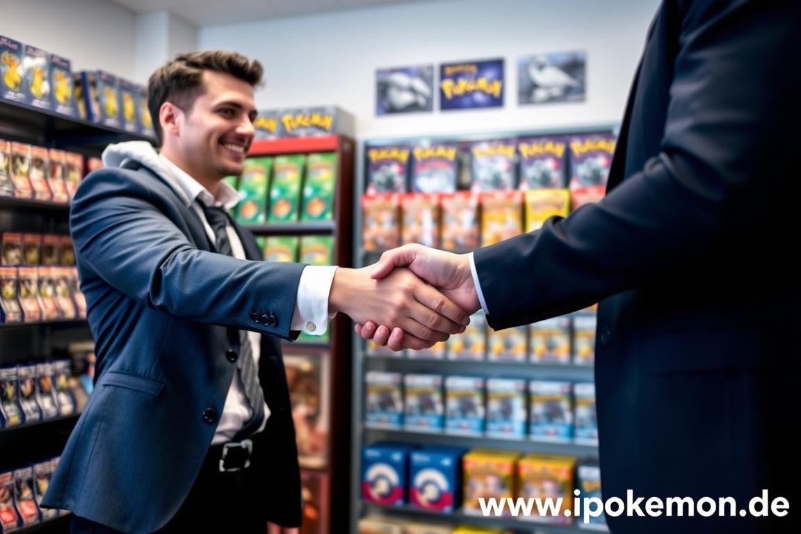 Geschäftspartner beim Vertragsabschluss für Pokémon Karten Großhandel