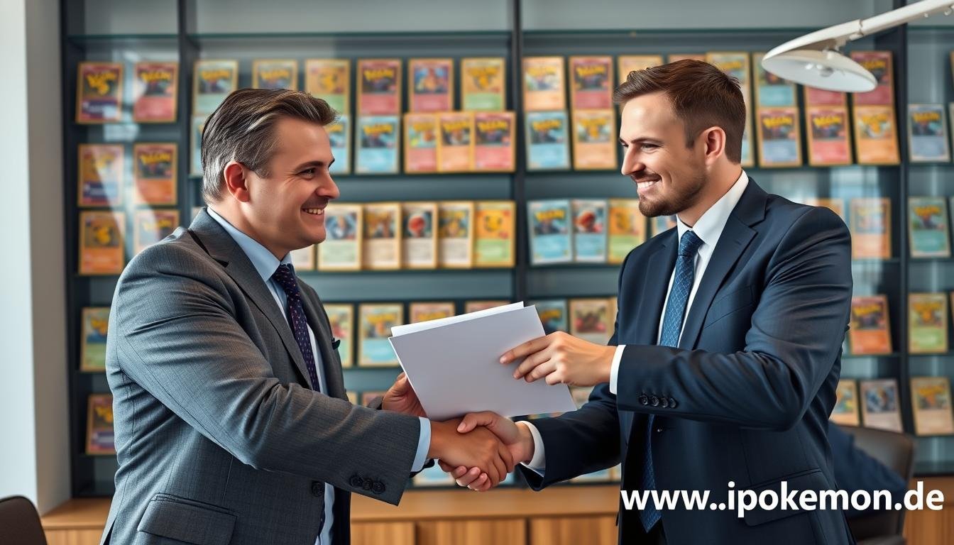Geschäftspartner beim Vertragsabschluss für Pokémon Karten Großhandel