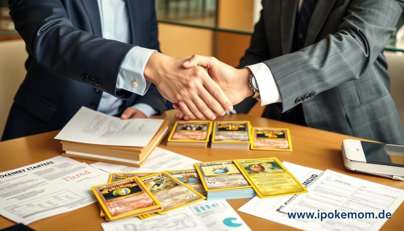 Großhandel mit Pokémon Karten: Geschäftspartner beim Vertragsabschluss