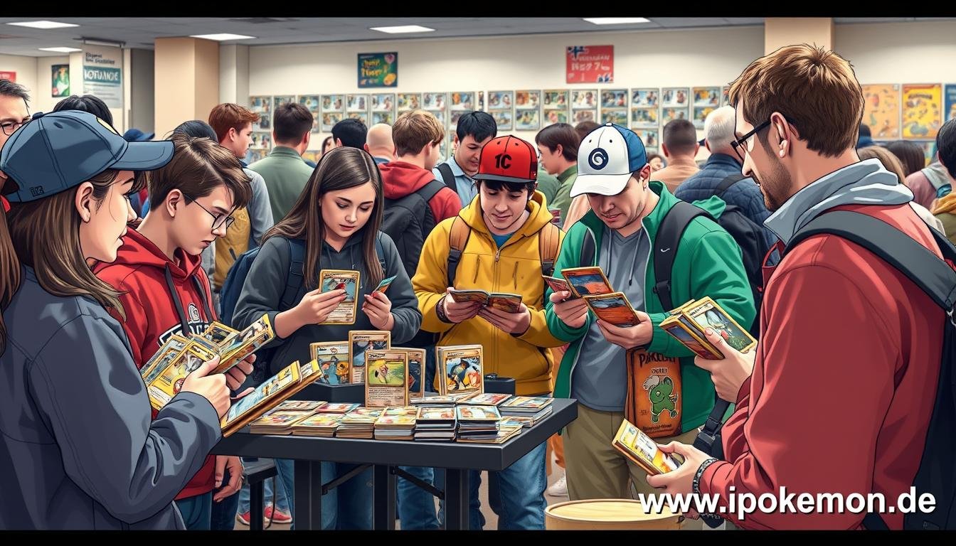 Gruppe von Pokémon Karten Sammlern bei einem Community-Treffen