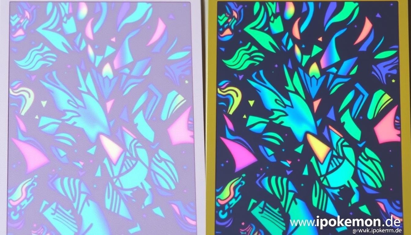 Hologramm-Vergleich zwischen echter und gefälschter Pokémon Karte