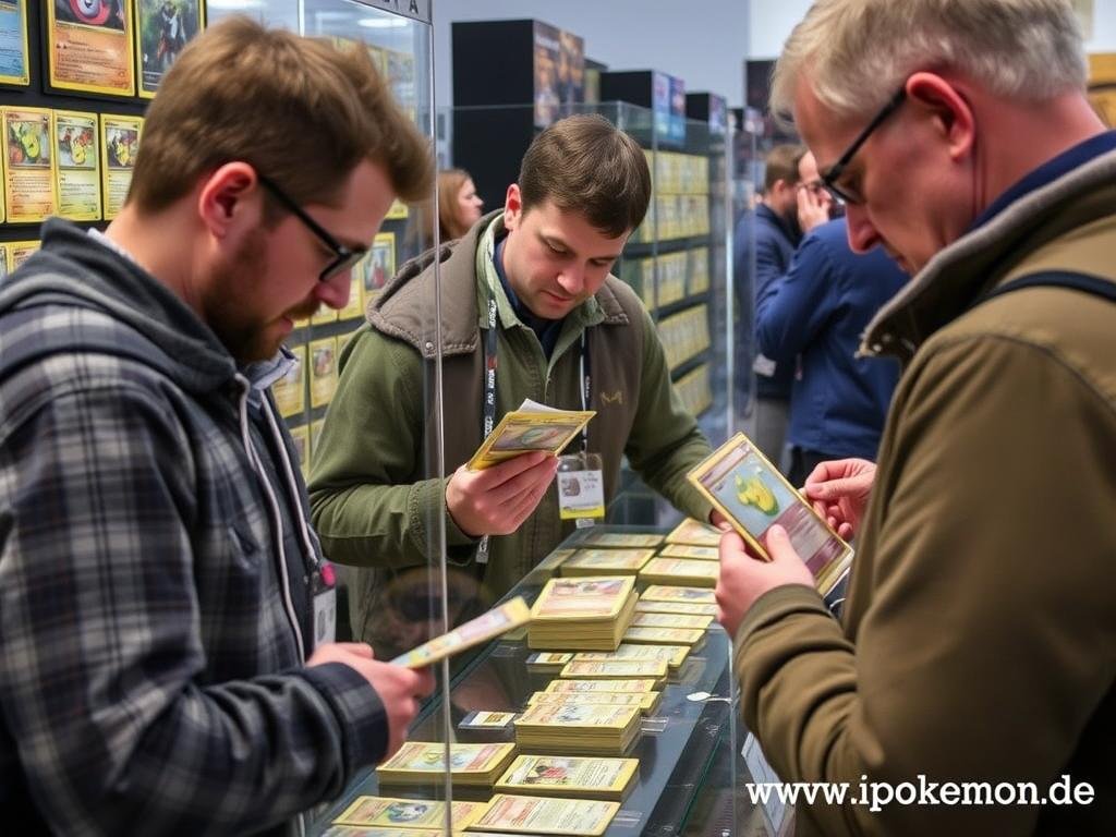 Sammler betrachten seltene Pokémon Karten auf der Collectors Con Hamburg
