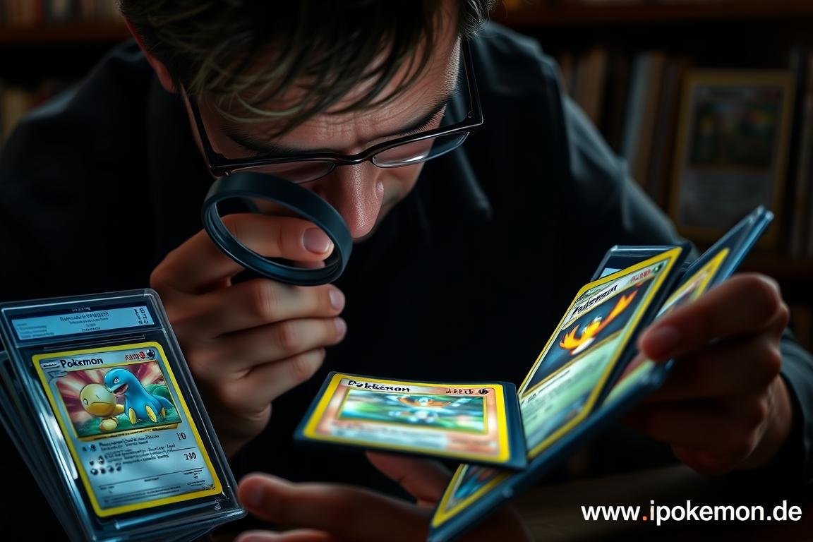 Sammler betrachtet wertvolle Pokémon Karten