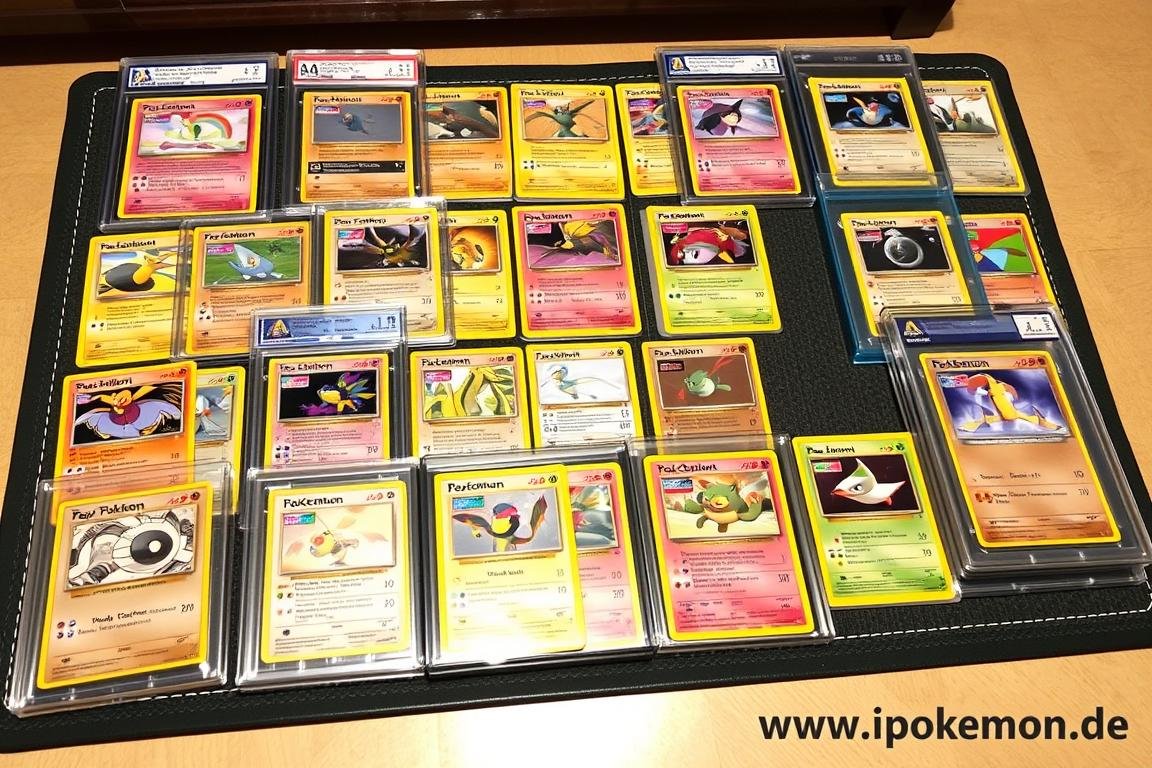 Sammlung von seltenen Pokémon Karten Fehldrucken in Schutzhüllen