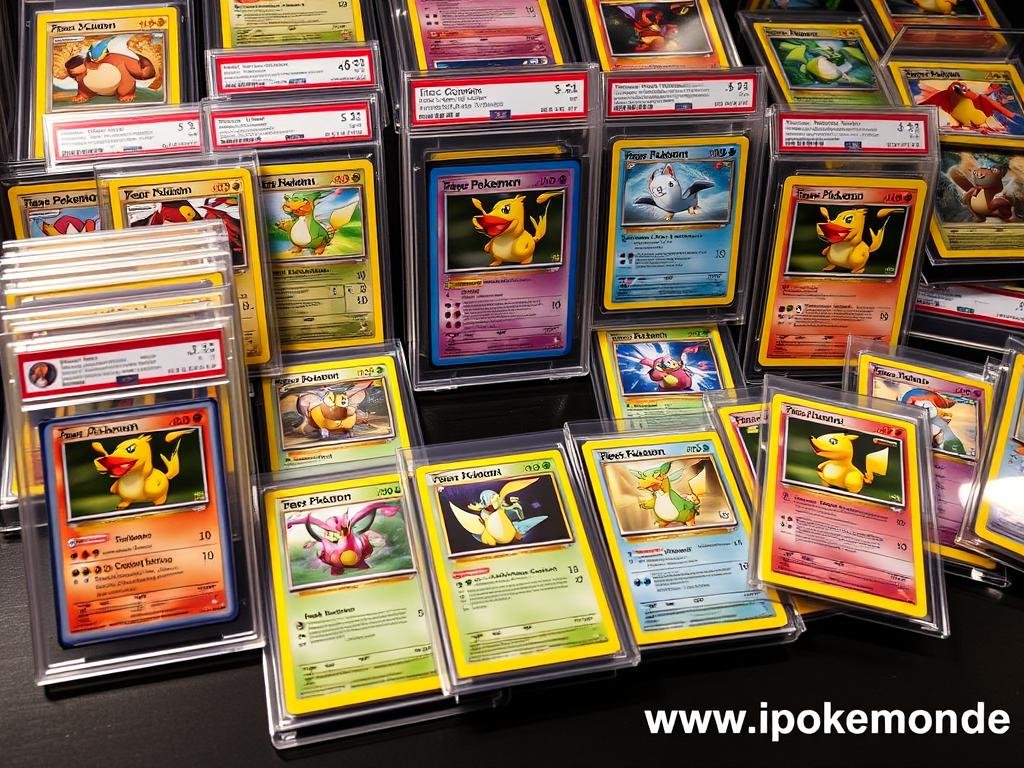 Sammlung von seltenen Pokémon Karten in Schutzhüllen als Wertanlage