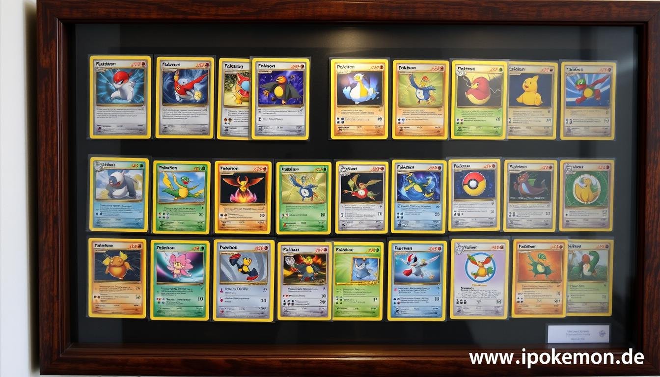 Sammlung wertvoller Vintage-Pokémon Karten in professioneller Präsentation