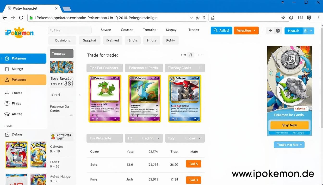 Screenshot einer Online-Tauschplattform für Pokémon Karten