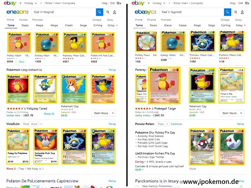 Vergleich von gut und schlecht optimierten eBay-Listings für Pokémon Karten