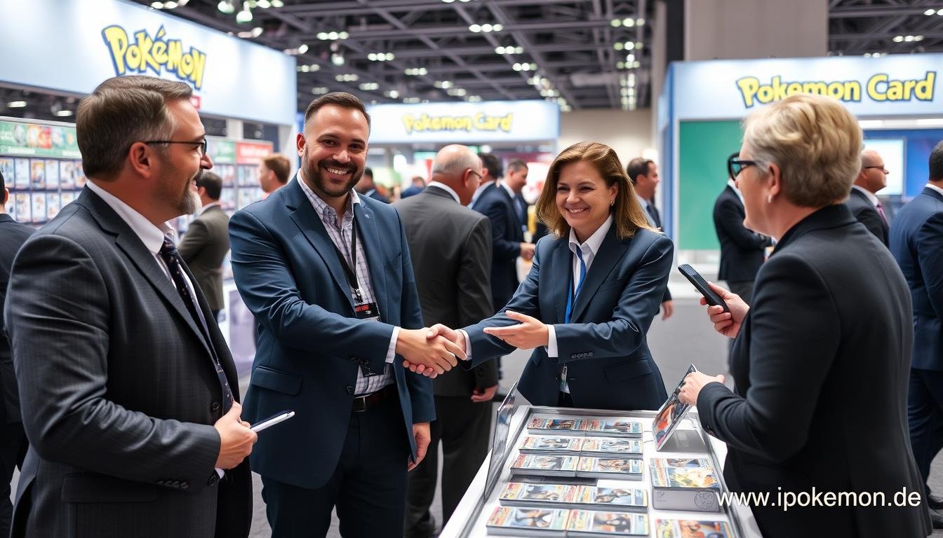 Zufriedene Pokémon Karten Großhandelspartner bei einer Fachmesse