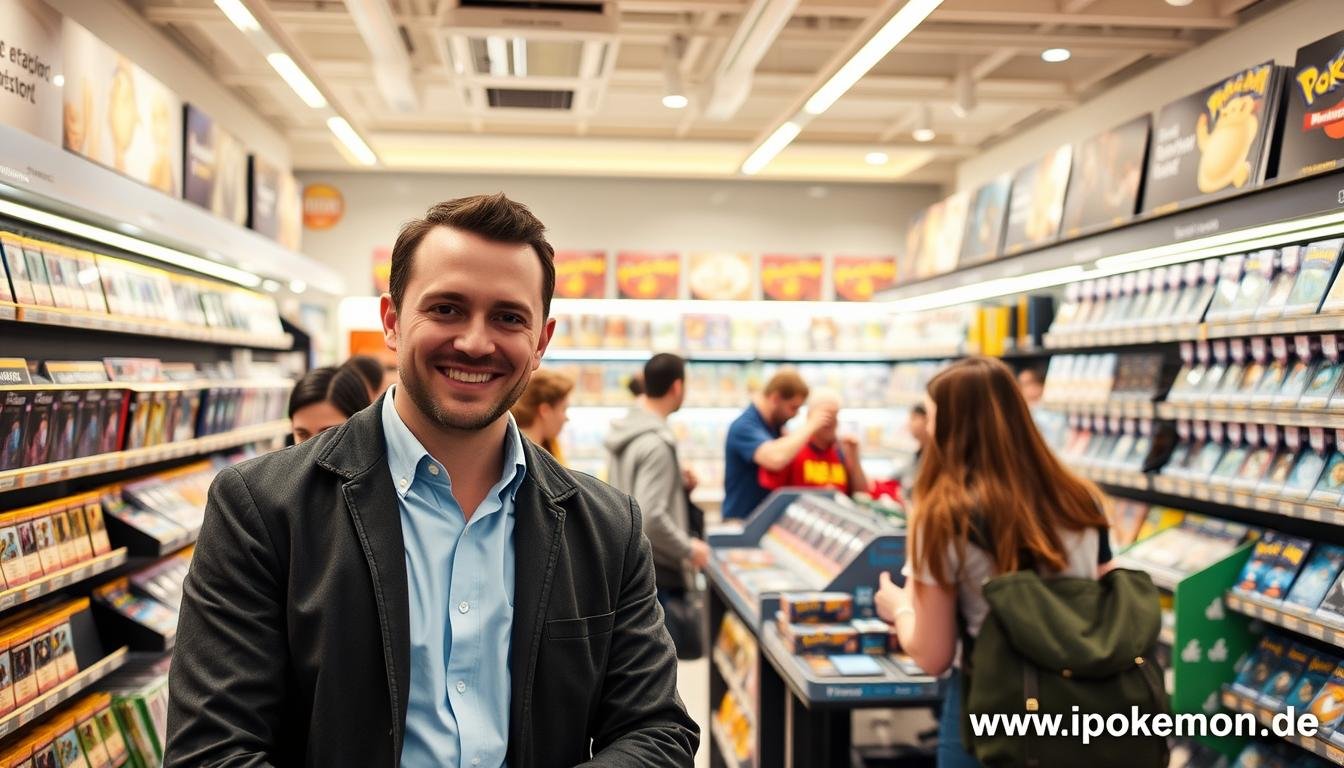 Zufriedene Vertriebspartner mit Pokémon Karten Neuheiten in ihrem Geschäft