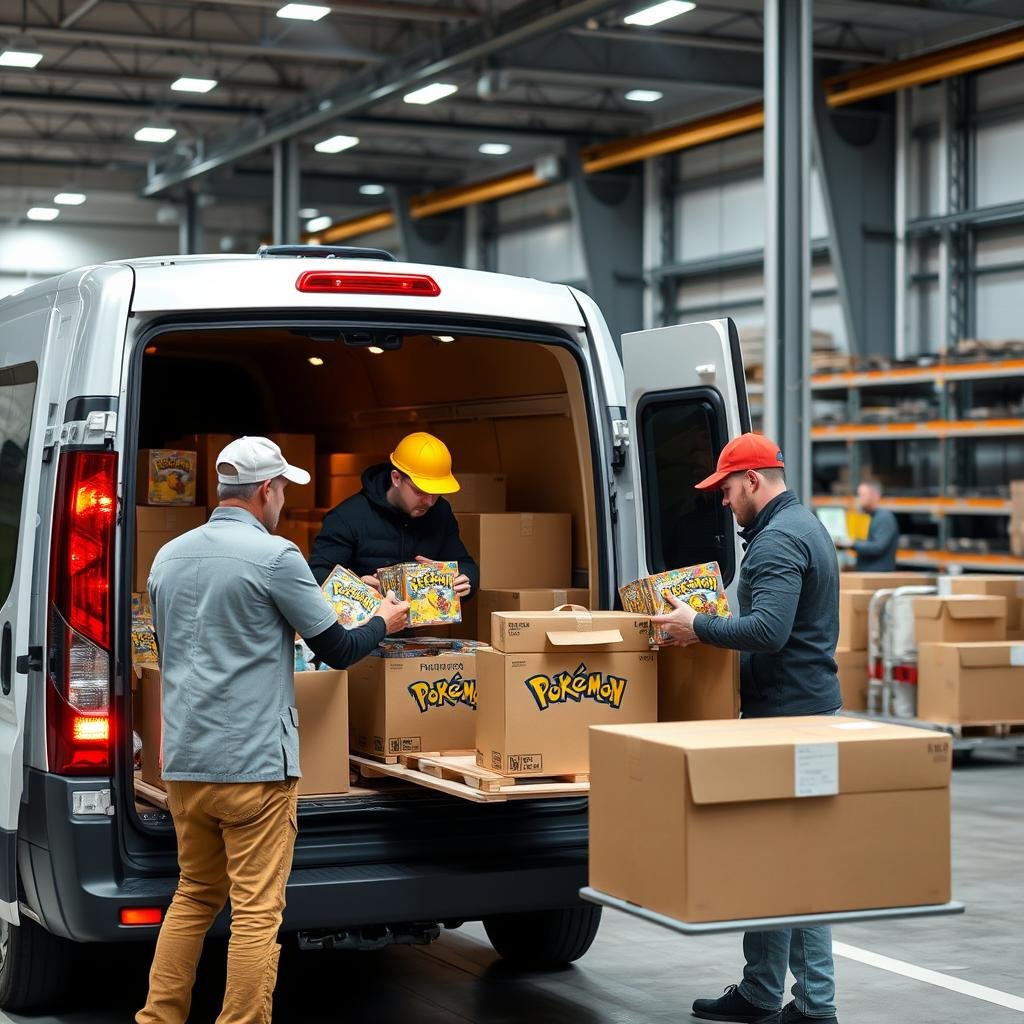 Lieferfahrzeug mit Pokémon Karten Großhandelslieferung