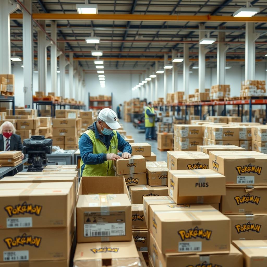 Logistikzentrum mit Pokémon Karten Versandvorbereitungen